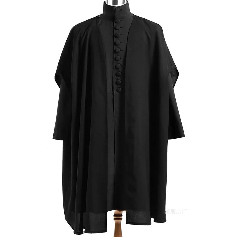 Movie Professor Severus Snape Cosplay Costume Anime Hogwartes School Black Cloak Robe Halloween Carnival Party Uniform Suits