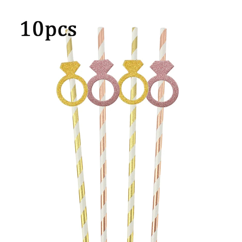 10Pcs Paper Diamond Ring Straws For Valentine's Day Single Proposal Wedding Bride Tribal Bridal Shower Hen Party Decoration