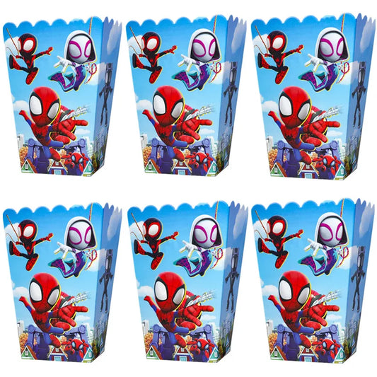 6/36Pcs Spidey And His Amazing Friends Party Popcorn Box Kids Boys Spiderman Gift Box Snack Gift Bag Baby Shower Supplies