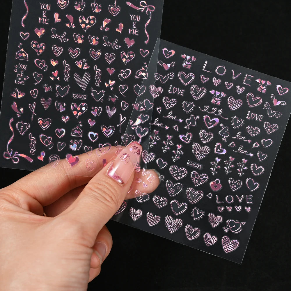 4Pcs Love Heart 3D Nail Art Decals 10*8cm Red Black Letter & LOVE Adhesive Sliders Nail Stickers Decoration For Valentine's Day