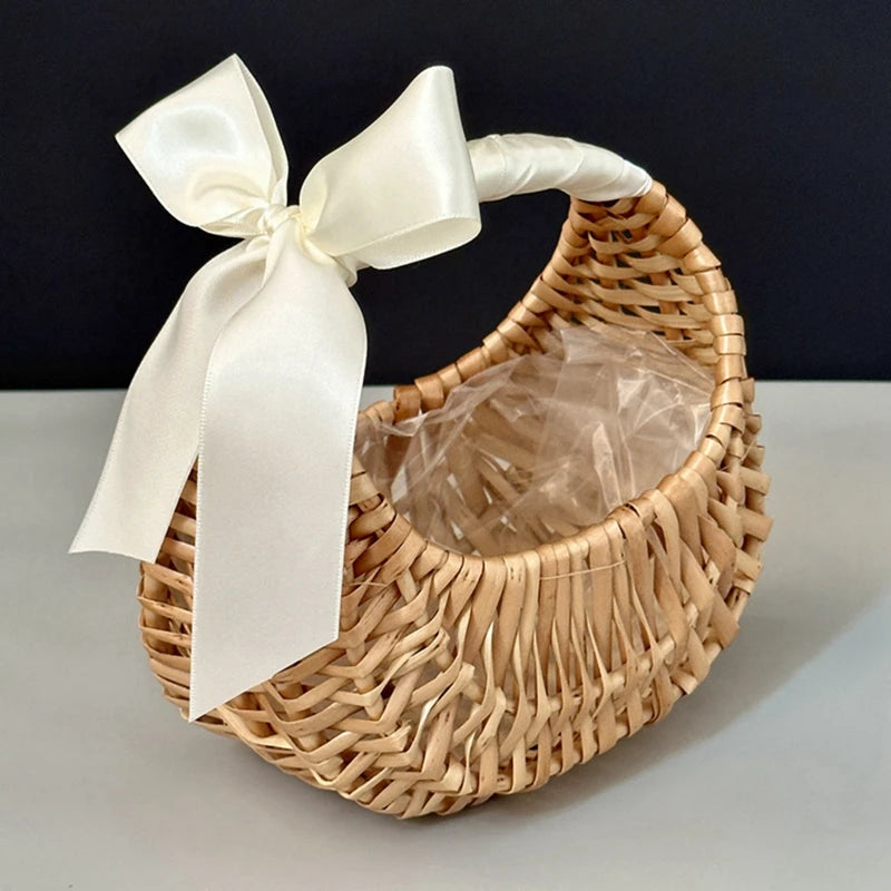 Wicker Basket Woven Basket With Handle Wedding Flower Girl Baskets Sturdy Picnic Home Decor