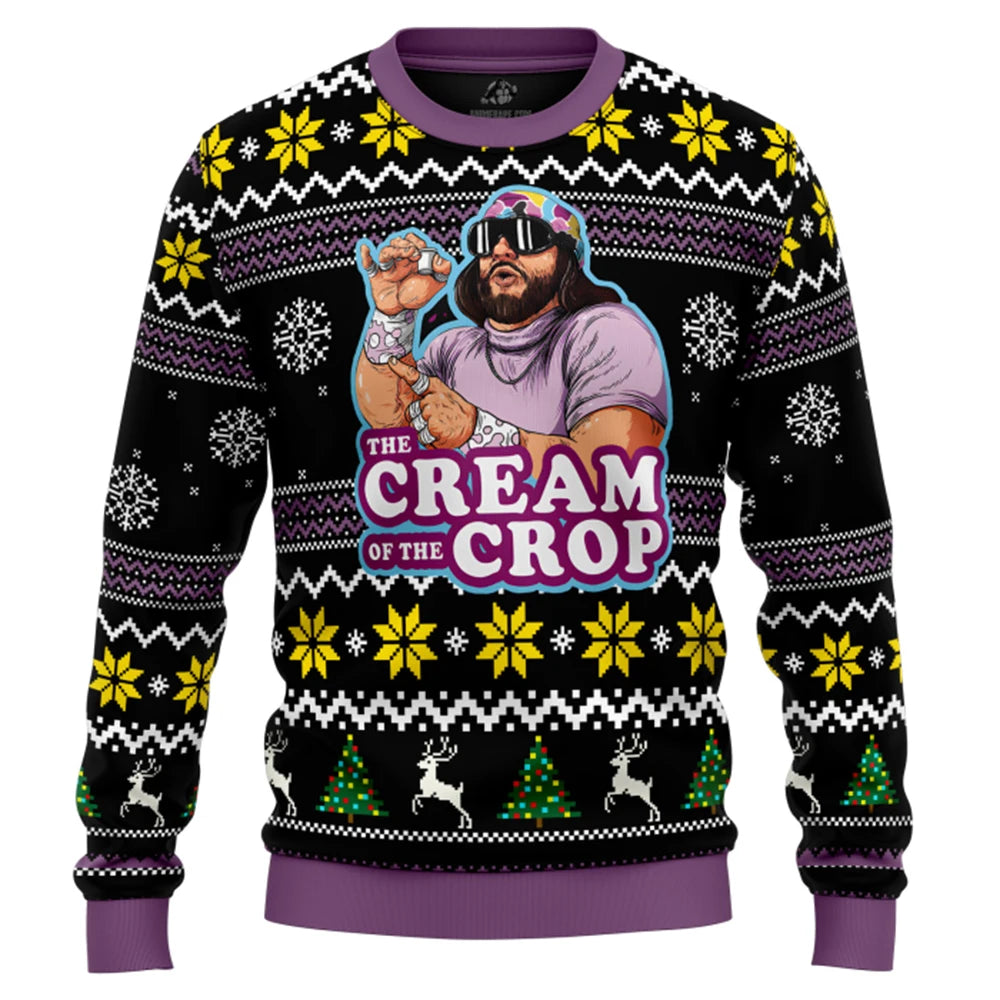 Macho Man The Cream of the Crop Pro Wrestling Ugly Christmas Sweater for Men Holiday Party Xmas Pullover Family Christmas Gift