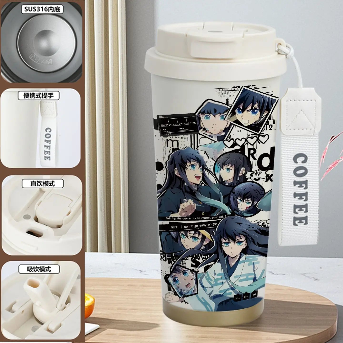 Demon Slayer Kamado Tanjirou Nezuko Agatsuma Zenitsu Anime Pattern Stainless Steel Thermos Mug Idea Leakproof Straw Cup Gift
