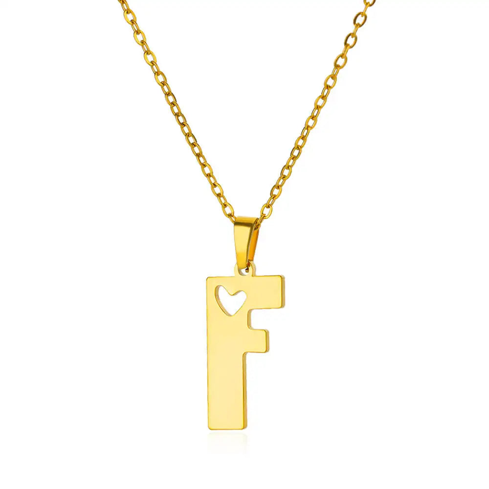 Stainless Steel Heart Letter Pendant Necklaces for Women Men Gold Color Initials Necklace Valentine's Day Jewelry Couple Gift