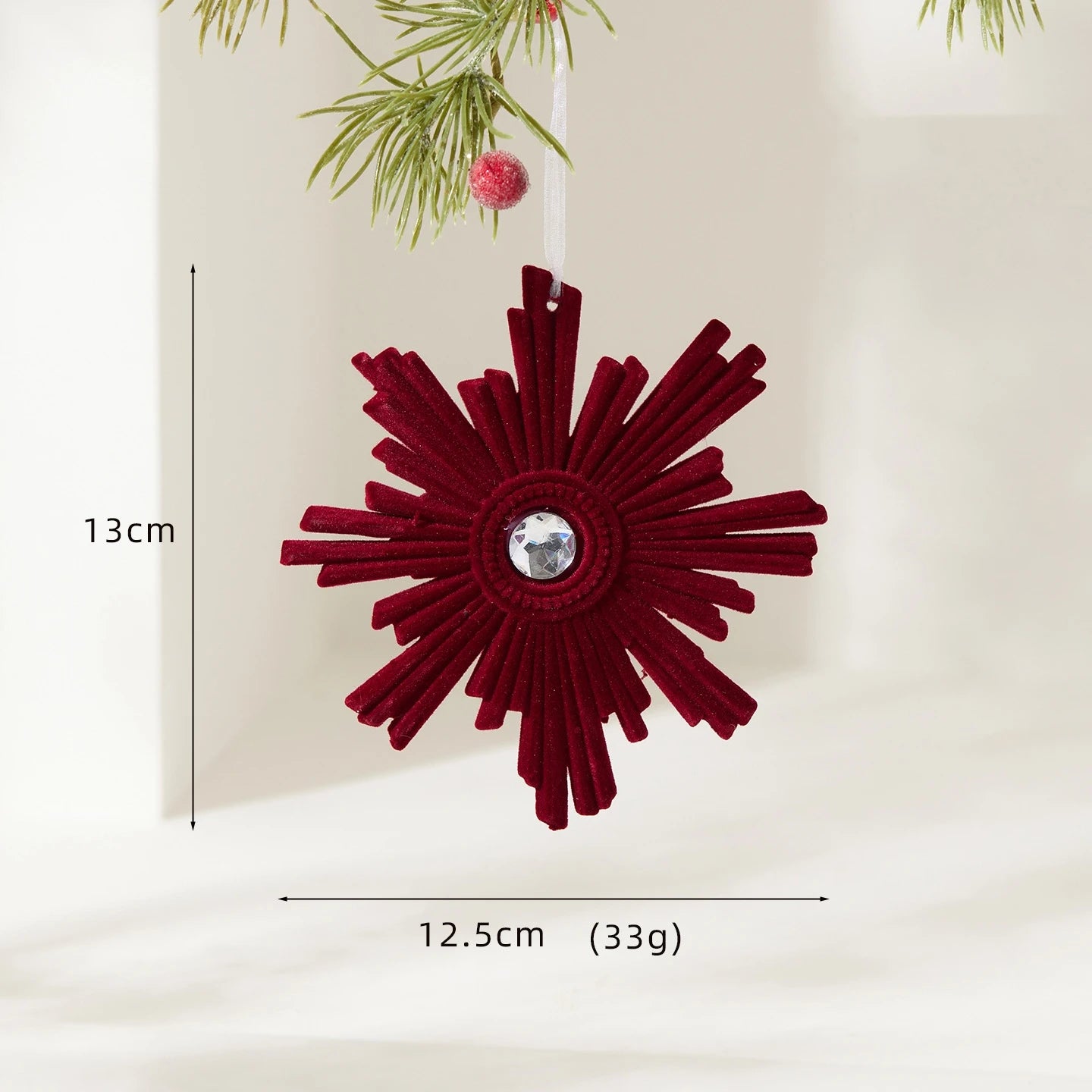 2026 Merry Christmas Ornaments Red Flocked Burgundy Christmas Tree Hanging Decorations Pendants Holiday Party Decor