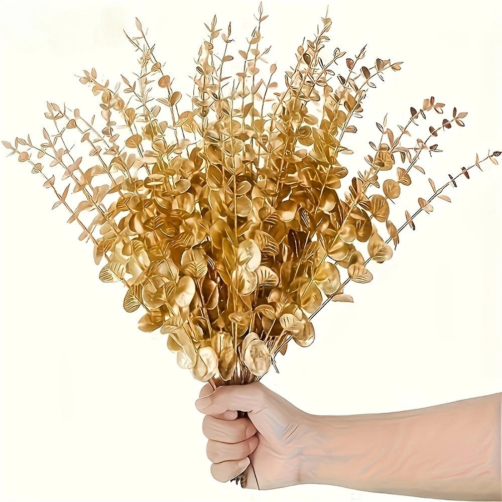 10/20pcs Golden Eucalyptus Artificial Flowers Christmas Home Decor Weddings Birthdays Office Desk Decoration Artificial Plants