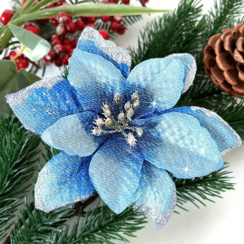 10Pcs Artificial Flowers Christmas Decoration 13CM Xmas Tree Pendant Ornaments for Home Room Decor Navidad New Year 2025 Garland