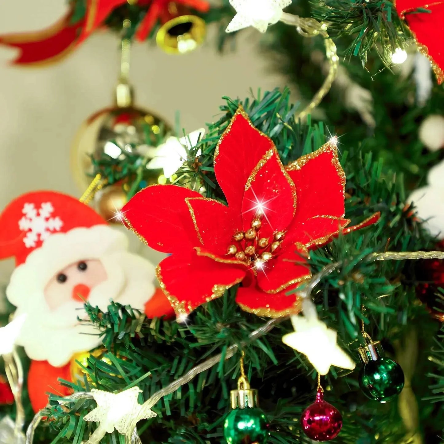 10Pcs Artificial Flowers Christmas Decoration 13CM Xmas Tree Pendant Ornaments for Home Room Decor Navidad New Year 2025 Garland