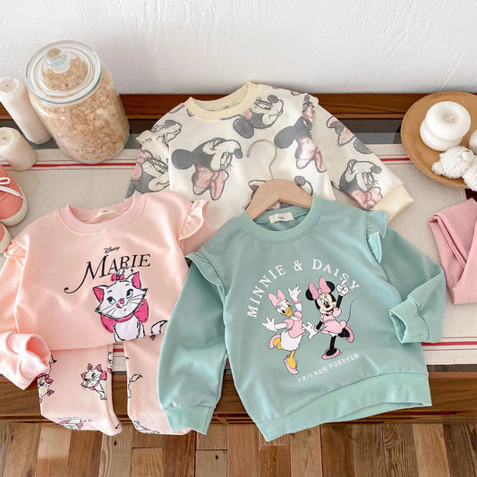 Popular Design 0-6 Age Girl Clothing Long Sleeve Sweatshirt Set Crewneck Cartoon Cute Toddler Tracksuits Disney Minnie Outfits