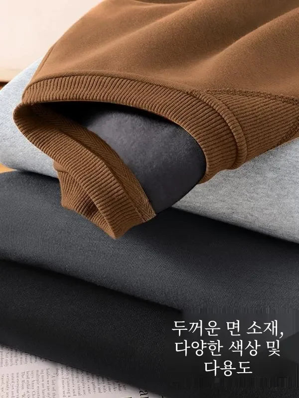 Thickened Fleece Hoodless Sweatshirt Men's Round Neck Winter Casual Loose Fit Cotton Polyester Long Sleeve Self Heating