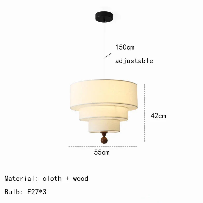 Living Room Bedroom Restaurant Pendant Lamp Modern White Green Cloth Lampshade Chandelier With Wood E27 Bulb Dropshipping