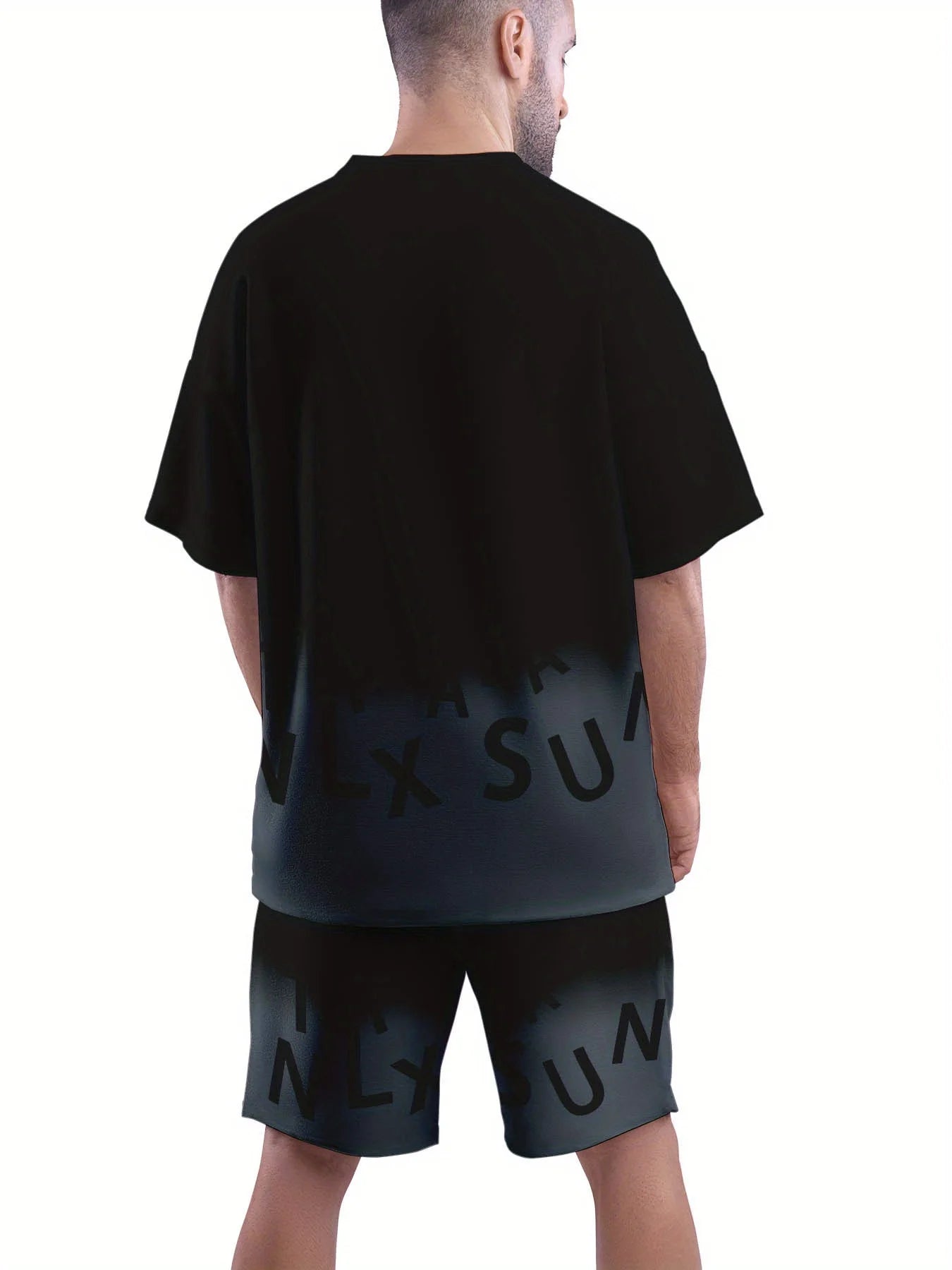 Fashionable new men's summer letter gradient print comfortable breathable round neck T-shirt shorts set outdoor casual clothing