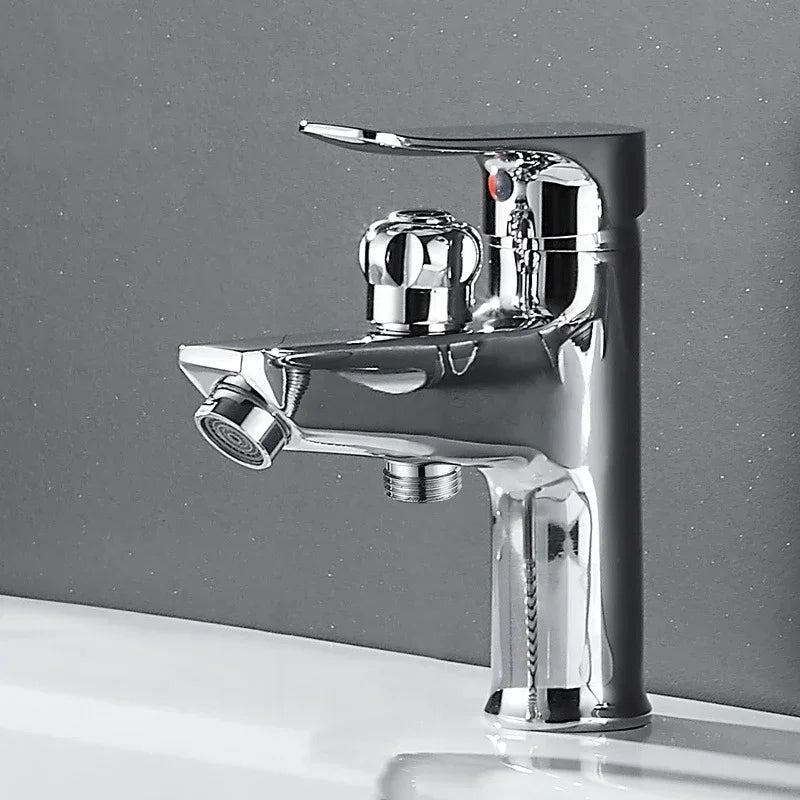 Basin Cold and Hot Water Faucet Double Use with Spray Gun Two-in-one Bath Shampoo Single-hole Bathroom Faucet
