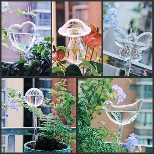 Creative Glass Plant Flowers Water Feeder Mushroom Watering Device Self Watering Drip Irrigation Garden Plant Watering Decor
