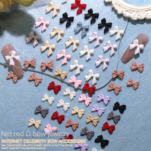 100Pcs Selling Matte Bowtie Resin Nail Charms 3D Japanese-Style Nail Art Accessories for an Elegant and Fairy-Like Manicure Look