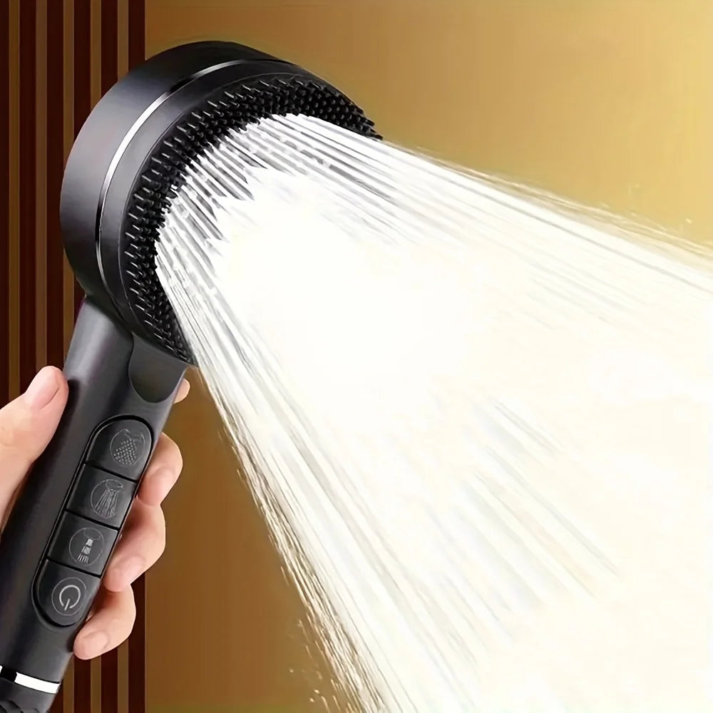 4 Modes Self-cleaning Shower Head with Silicone Brush One-Key Stop Water Massage High Pressure ABS Showerhead with Filter