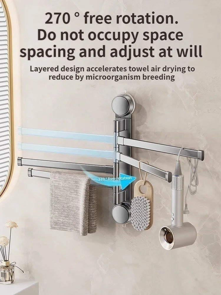 No Need To Drill Suction Cup Rotating multi-bar towel rack Bathroom hanger Folding artifact Multifunctional shelf Kitchen shelf