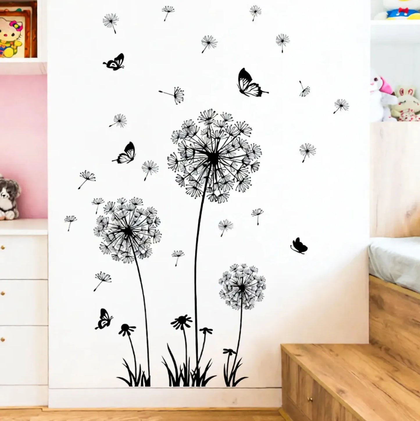 1pc, Black Romantic Dandelion Wall Decal, Wall Stickers For Room Living Room Bedroom Background Wall Decoration, Self-adhesive D
