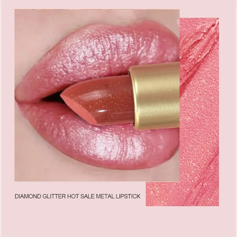 Diamond Glitter Lipstick Moisturizing Lasting Pink Sparkling Waterproof Lip Gloss Metallic Sexy Lipstick Lip Tint Lips Makeup