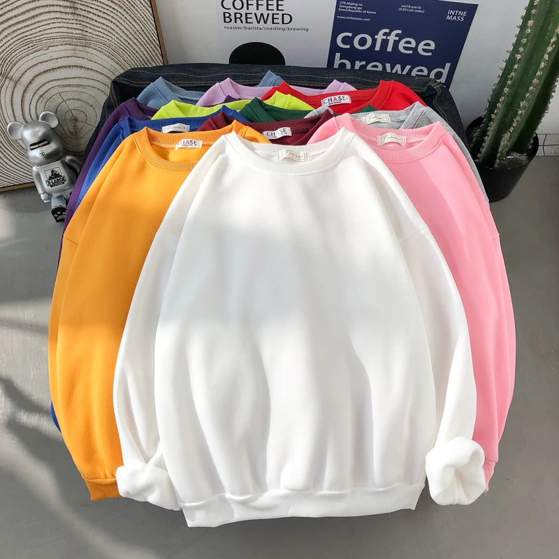 2026 Winter Womens Solid Hoodies Basic Warm Fleece Sweatshirt Soft Breathable O-Neck Pullover Casual Oversize Female Clothes