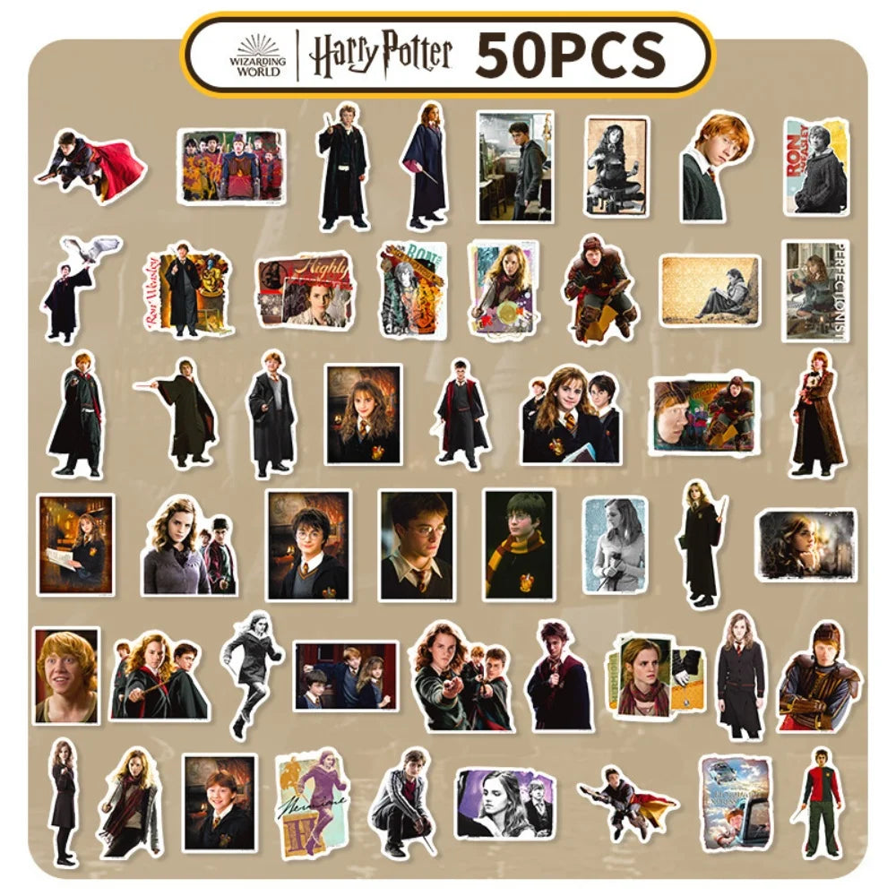 Genuine 50Pcs Harry Potter Series Sticker Cartoon Stationery Decal For Scrapbooks Phones Guitars Skateboards Decorative Stickers