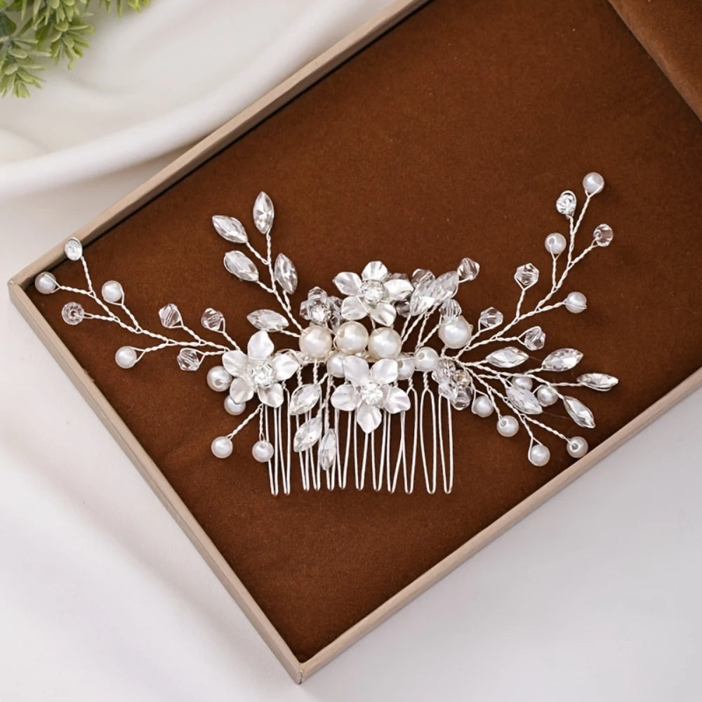 Wedding Hair Combs Bridal Hair Accessories For Women Hair Jewelry Silver Color Pearl Rhinestone Head Jewelry Women Accessories