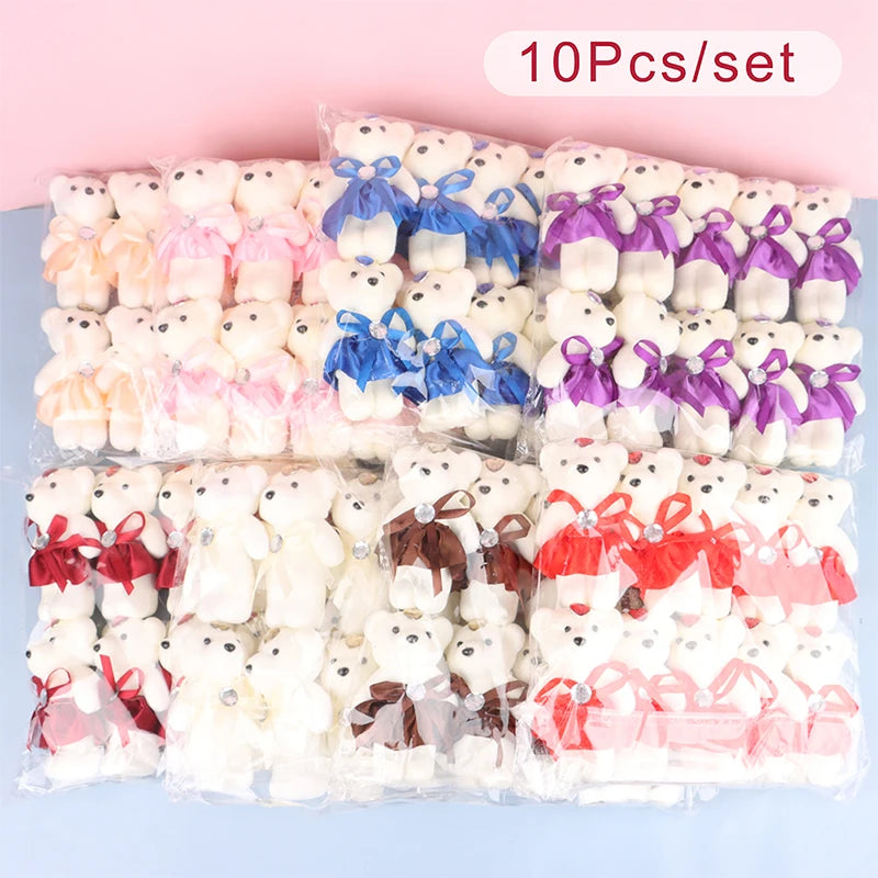 10Pcs 12cm Valentine'S Day Bear Flower Bouquet Cartoon Plush Doll Teddy Bear Bouquets Graduation Birthday Wedding Gifts