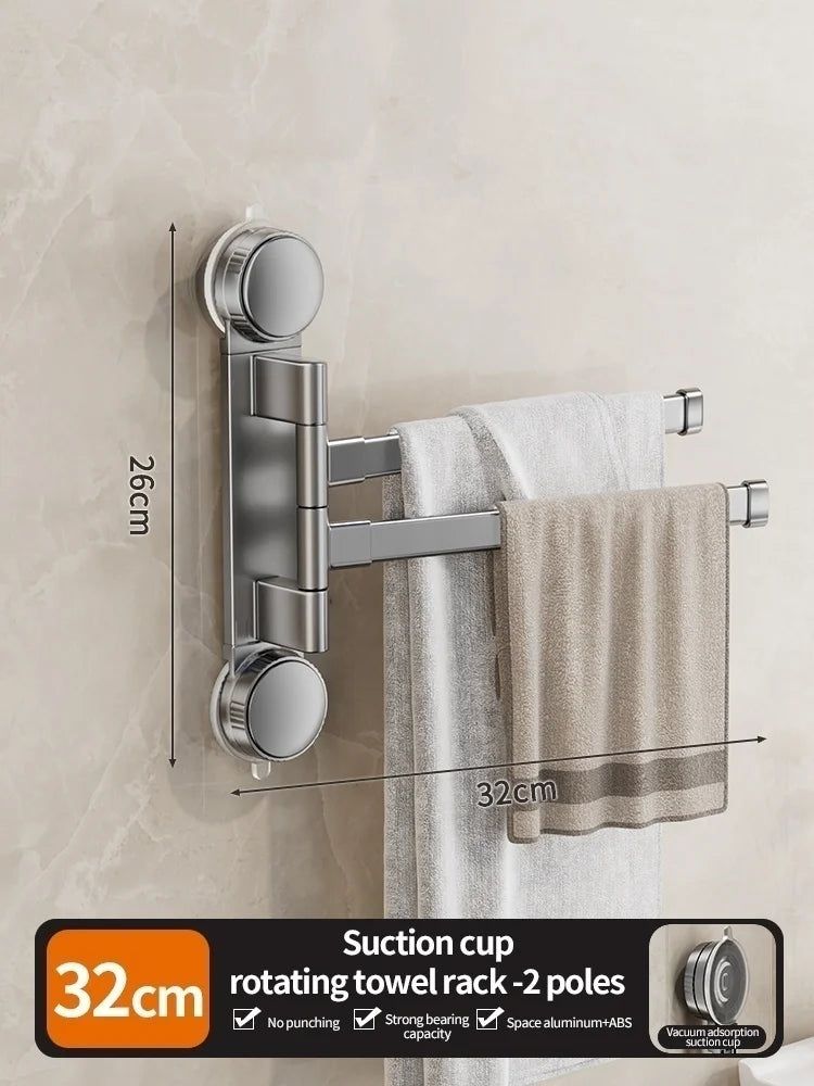 No Need To Drill Suction Cup Rotating multi-bar towel rack Bathroom hanger Folding artifact Multifunctional shelf Kitchen shelf