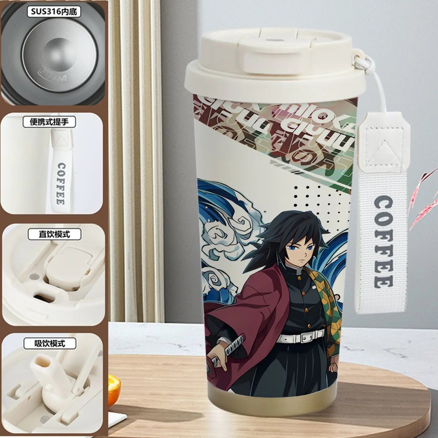Demon Slayer Kamado Tanjirou Nezuko Agatsuma Zenitsu Anime Pattern Stainless Steel Thermos Mug Idea Leakproof Straw Cup Gift