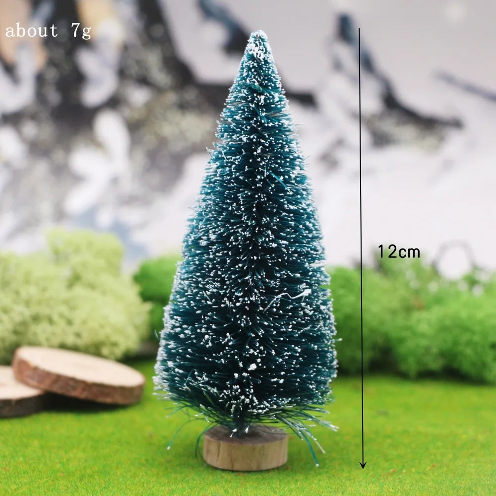 1Pcs "Merry Chrismas" Sisal  Simulation Christmas Tree Miniature Scene  Snowflakes Little Pine Needle Tree Dollhouse Decor