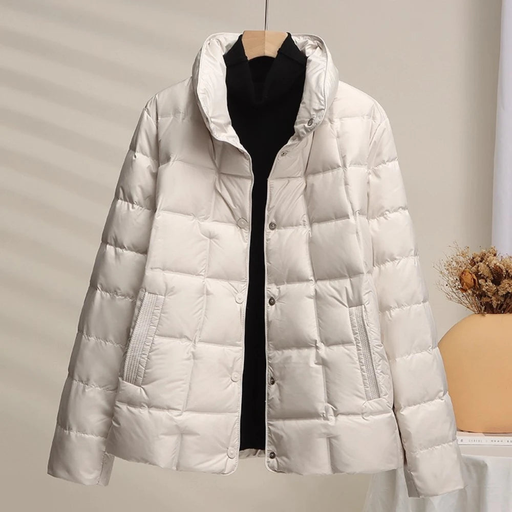 2025 New Autumn Winter Women Down Jacket Stand Collar Short Lightweight White Duck Down Warm Fashion Loose Casual Female Coat