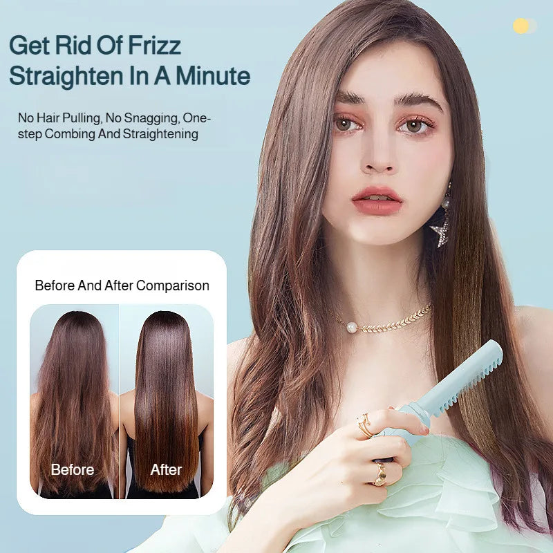 USB Wireless Hair Straightener with Curling and Straightening 2-in-1 Travel Portable Rechargeable Curling Iron  for Less Frizz,