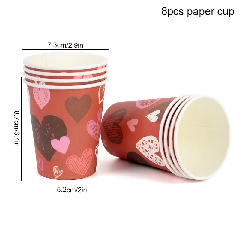 Love Heart Disposable Tableware for Wedding Valentine's Day Tableware Anniversary Birthday Party Paper Plates Cups Tablecloth