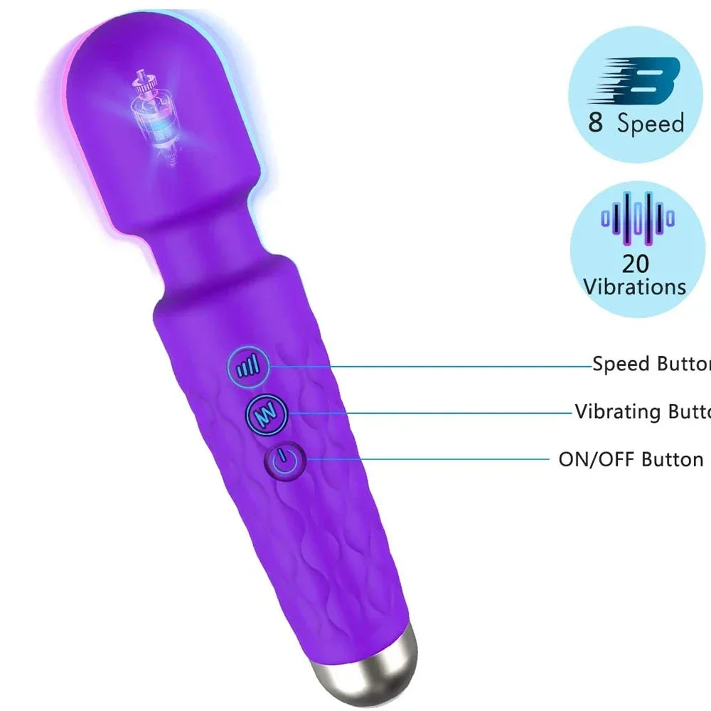 Powerful Wand Massager Cordless Rechargeable Electric Back Neck Massager Relax Exercise Tools With 8 Speeds 20 Vibration Modes