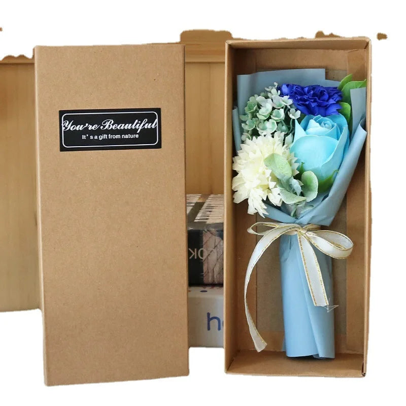 Valentine's Day Soap Flower Bouquet Home Deocration Handmade Soap Flower Bouquet Romantic Rose & Carnation in Gift Box for Women