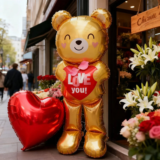 Embracing Love Bear Balloon with 32 inch Love Aluminum Film Balloon Valentine's Day, Anniversary, Wedding, Birthday Decoration