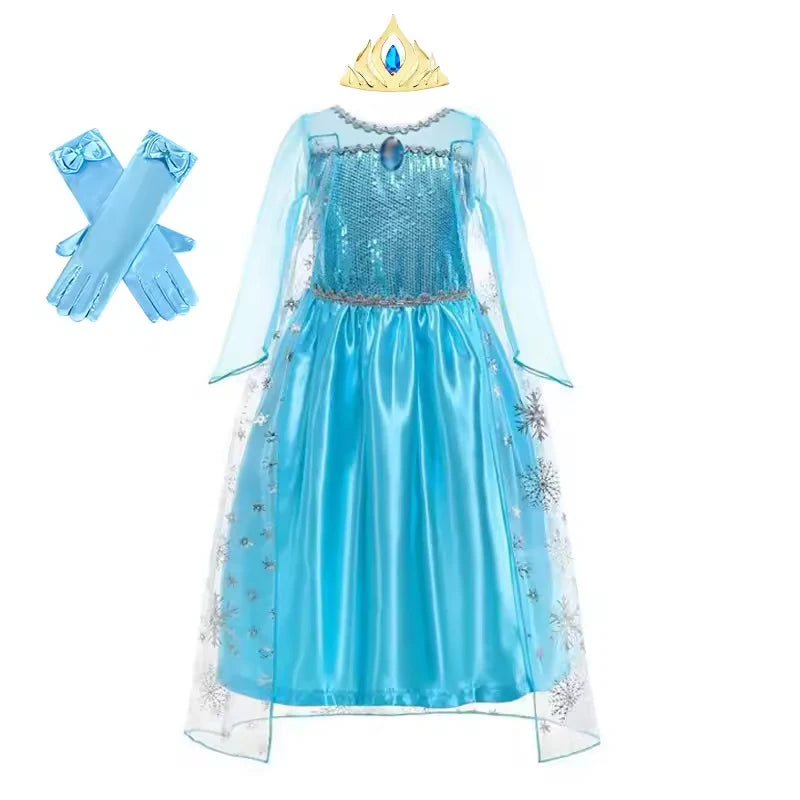 Disney Frozen Girls Cospaly Snow Queen Elsa Cape Costumes Kids Carnival Party Prom Gown Children Clothes Elsa Princess Dresses