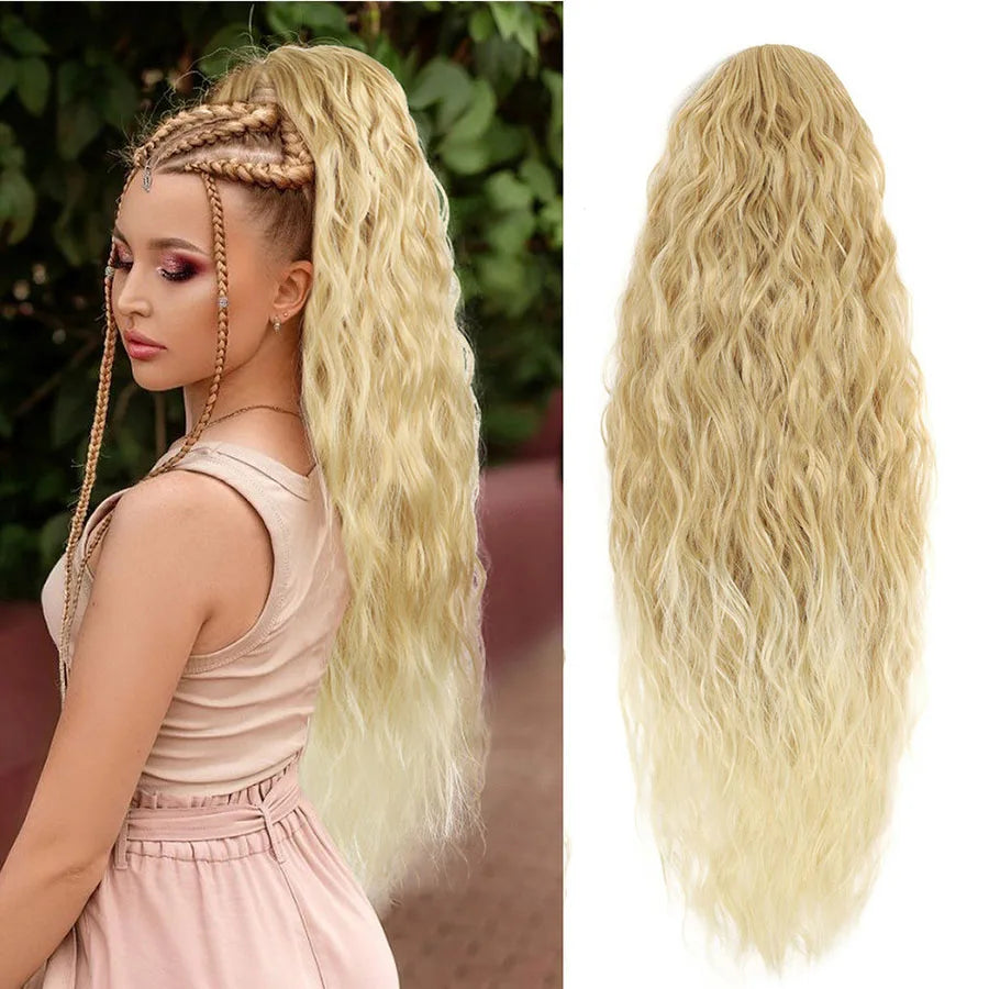 26inch Synthetic Long Curly Wavy Ponytail Extension Drawstring Ponytail Hair Extensions for Women Hairpiece for Daily Use Party
