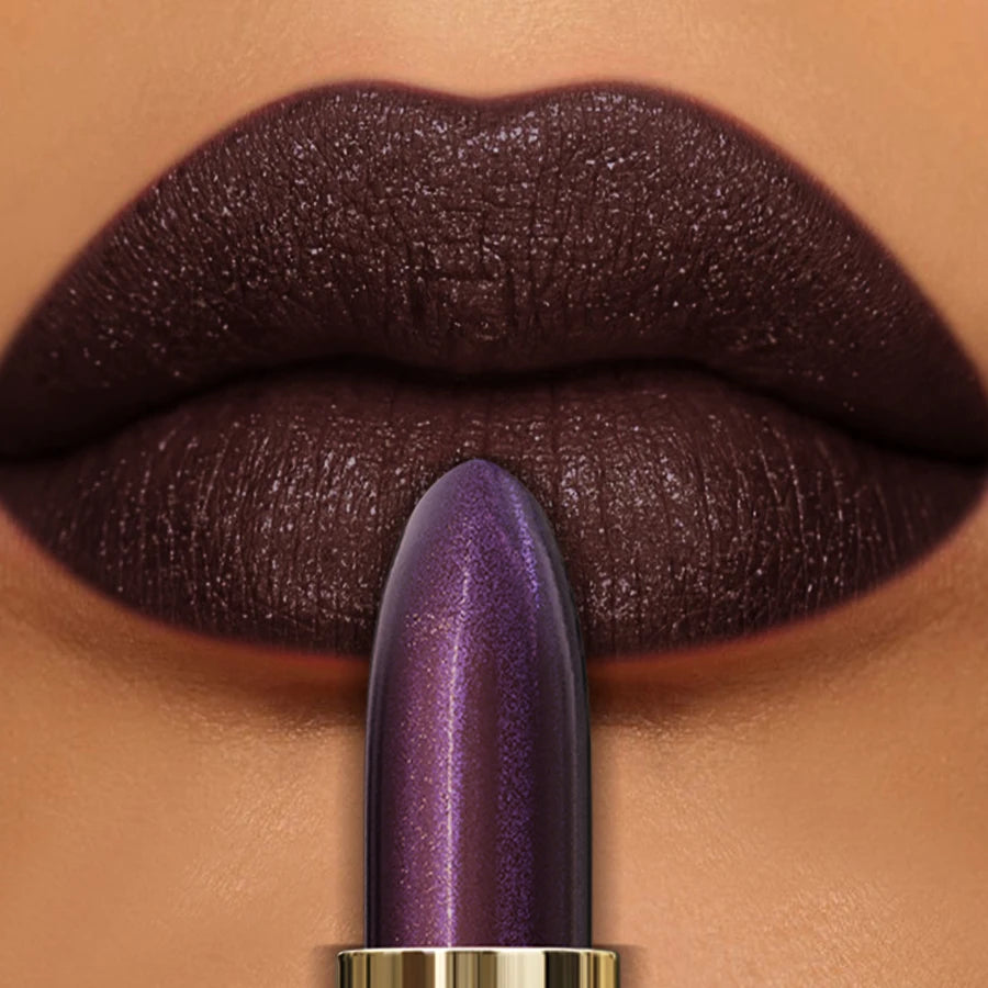 1pc Sexy Glitter Shiny Red Lipstick Pearlescent Lip Tint, Long Lasting Lip Senior Matte Lip Makeup Gifts for Women Metallic  lip