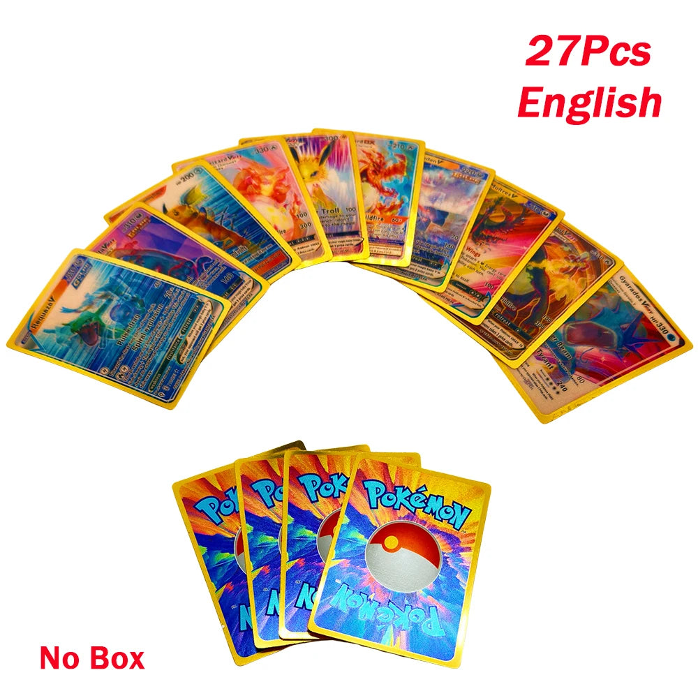27-55Pcs Pokemon 3D Cards Colorful Shining English Spanish Vmax Gx Charizard Pikachu Trading Collection Battle Card Toys Gifts