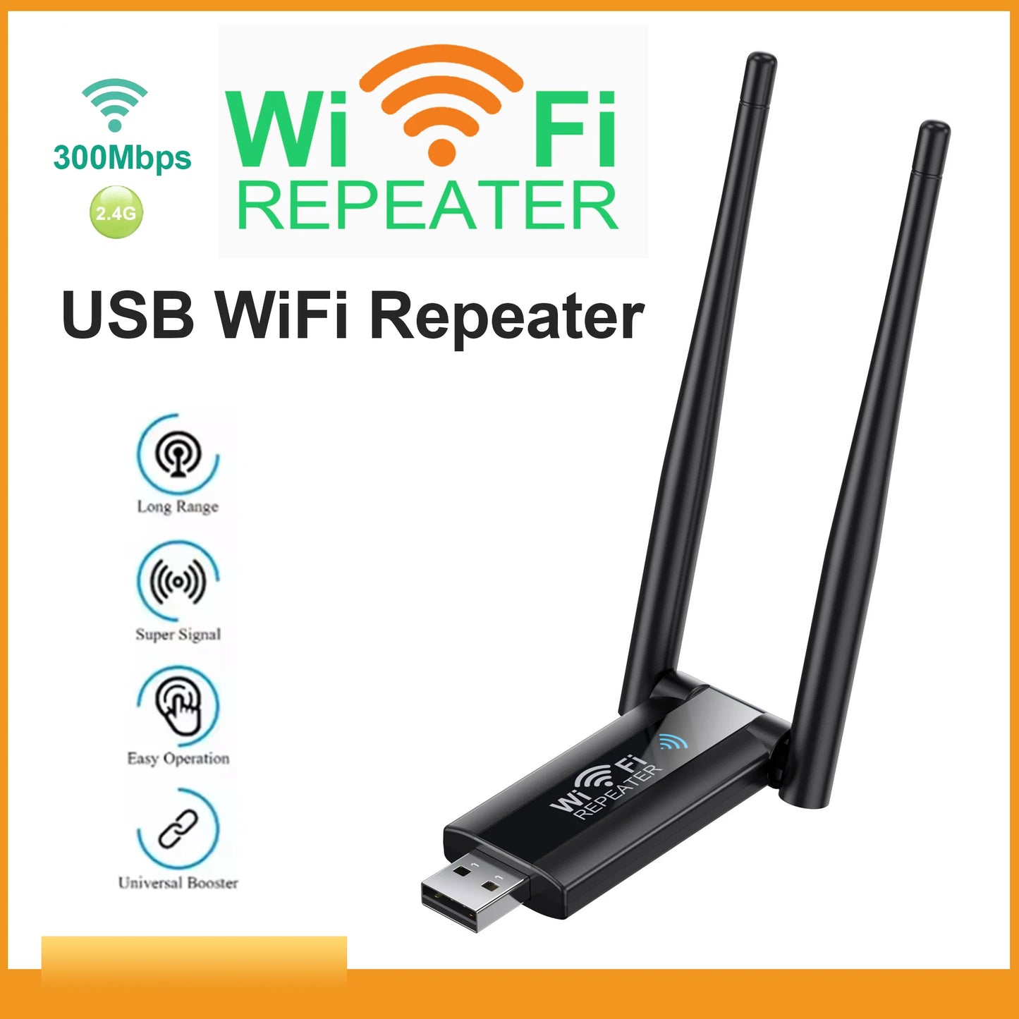 USB 2.4G 300Mbps Wireless WiFi Repeater Extender Router Wi-Fi Signal Amplifier Booster Long Range Network Card Adapter for PC
