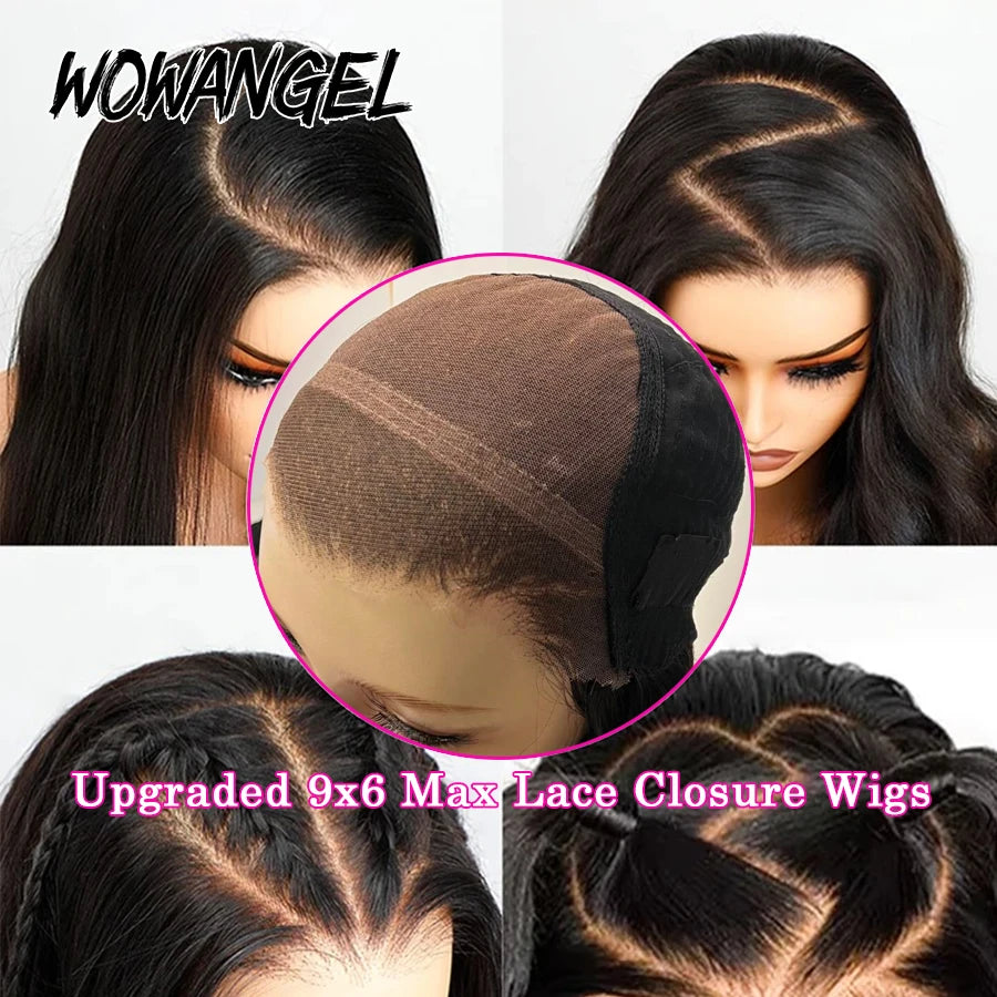 WowAngel 34inches Pre Cut 9x6 HD Lace Closure Wigs Wear To Go Glueless 250% Body Wave Human Hair Wigs Pre Plucked Brazilian Hair