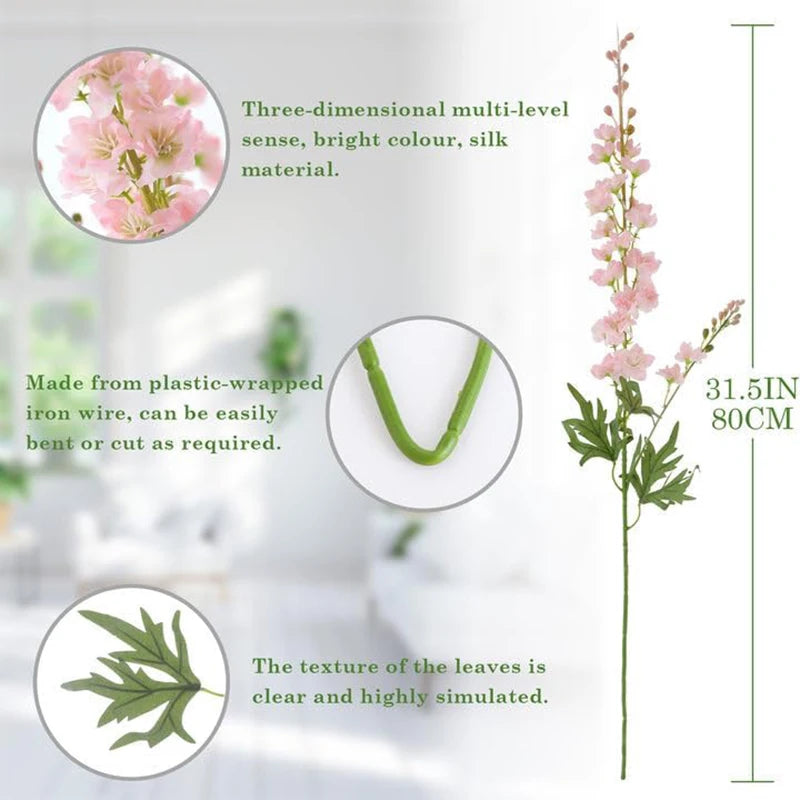 YeeNanee 32" Long Delphinium Artificial Flowers White Larkspur Silk Flowers Bulk for Tall Vase Wedding Arrangements Home Decor