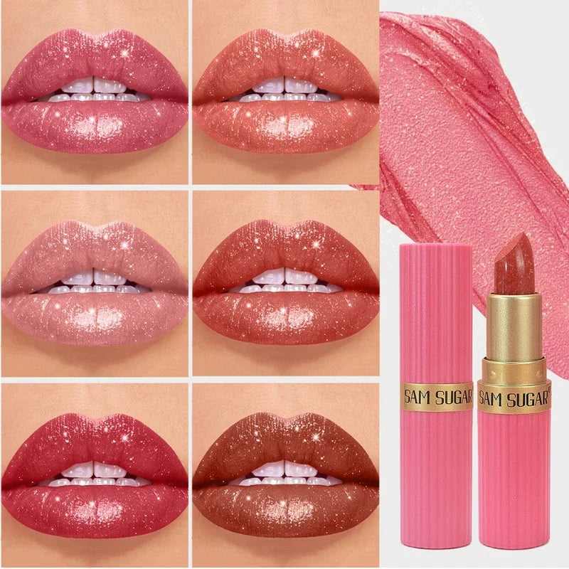 Diamond Glitter Lipstick Moisturizing Lasting Pink Sparkling Waterproof Lip Gloss Metallic Sexy Lipstick Lip Tint Lips Makeup