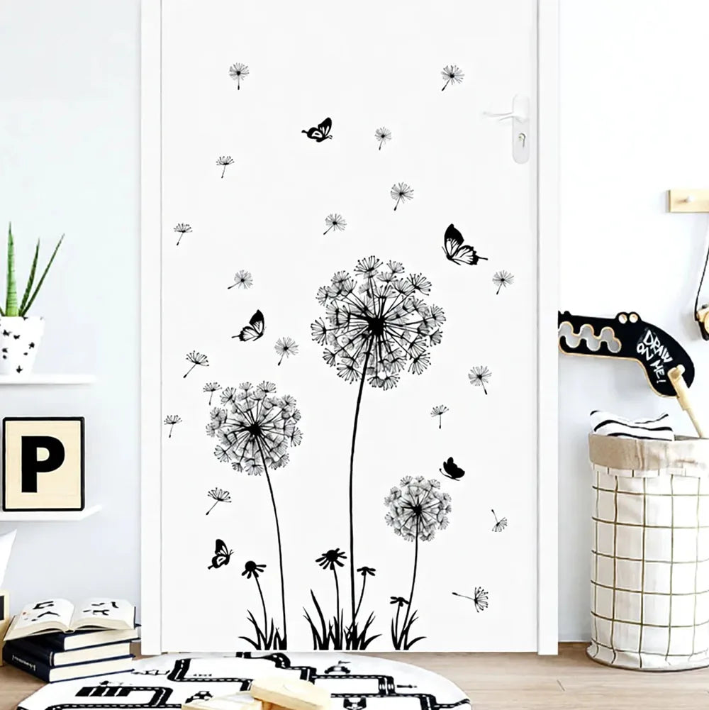 1pc, Black Romantic Dandelion Wall Decal, Wall Stickers For Room Living Room Bedroom Background Wall Decoration, Self-adhesive D