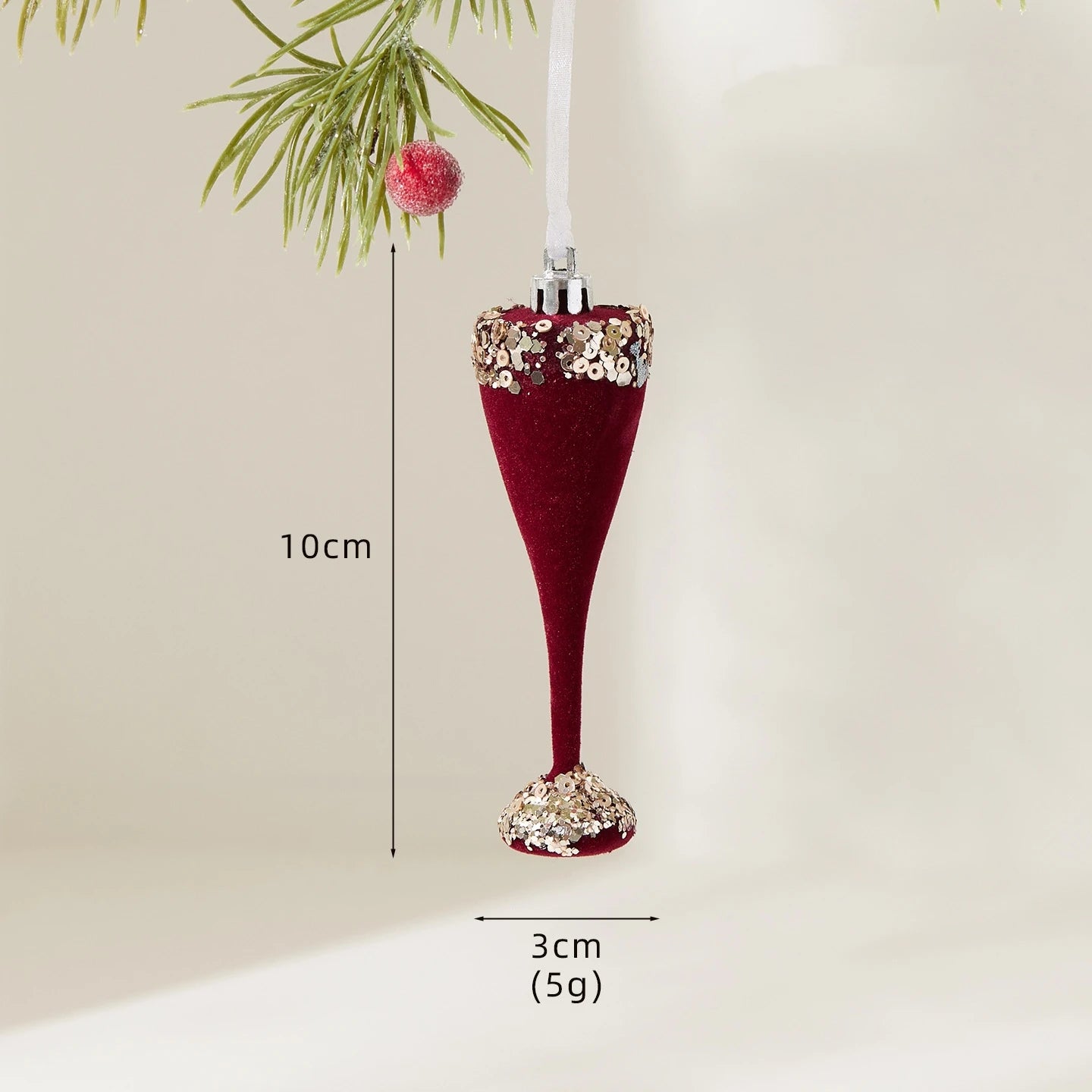 2026 Merry Christmas Ornaments Red Flocked Burgundy Christmas Tree Hanging Decorations Pendants Holiday Party Decor