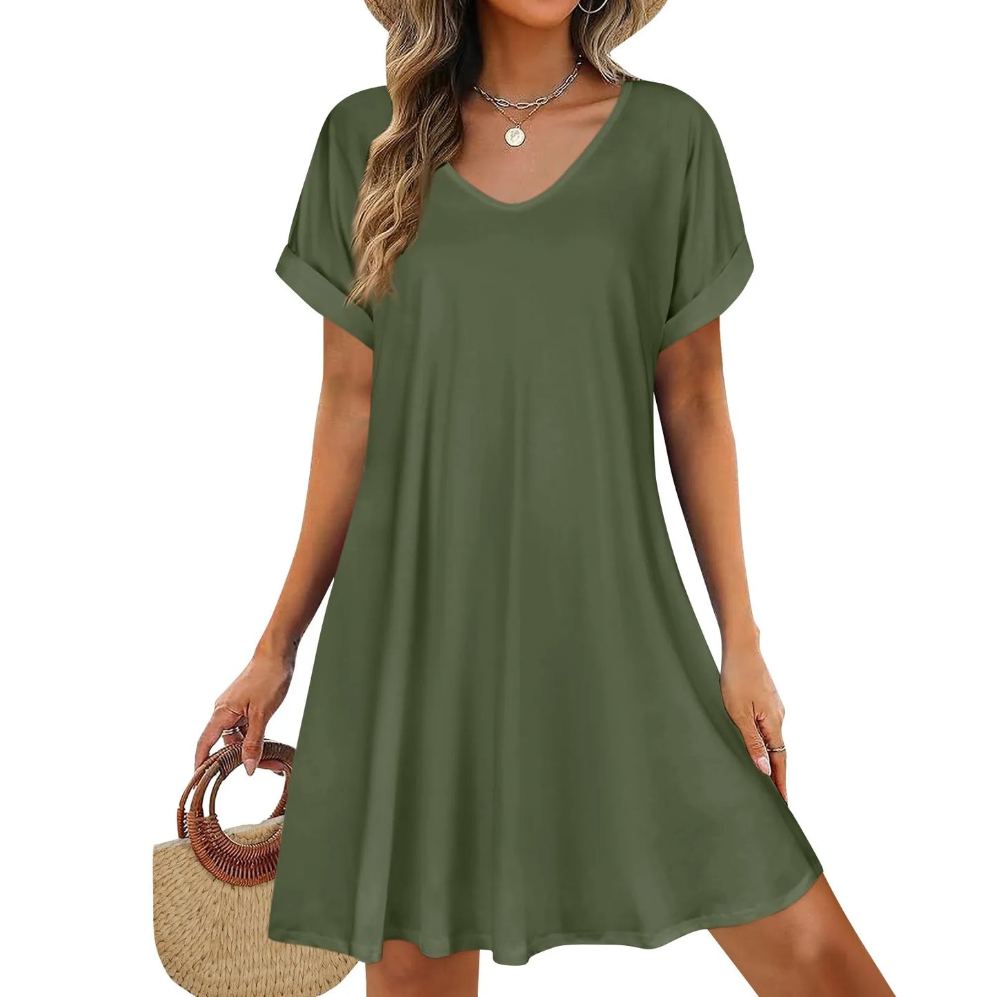 2025 Women Summer Dresses Sex Bikini  Short Sleeve Casual Beach T-shirt Dress Round Neck Loose Swing Sundress