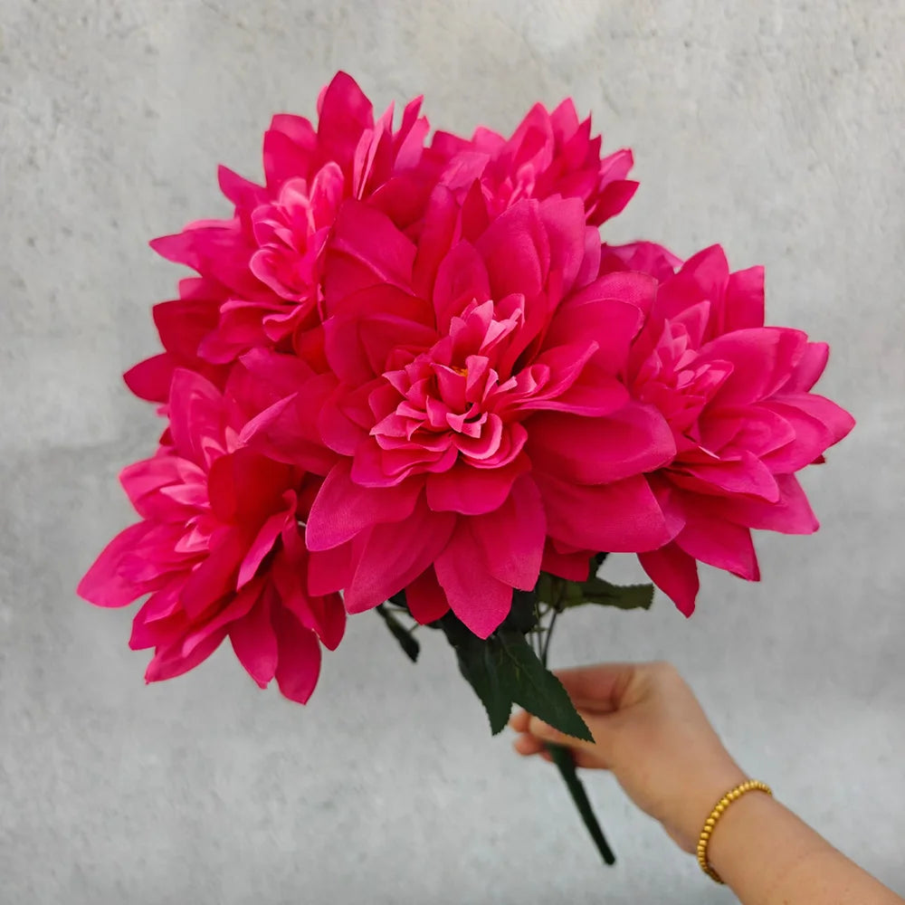 7 Heads Dahlia Artificial Flowers - Realistic Fake Dahlia Bouquet for Home Decoration, Wedding Centerpieces, Party Decor