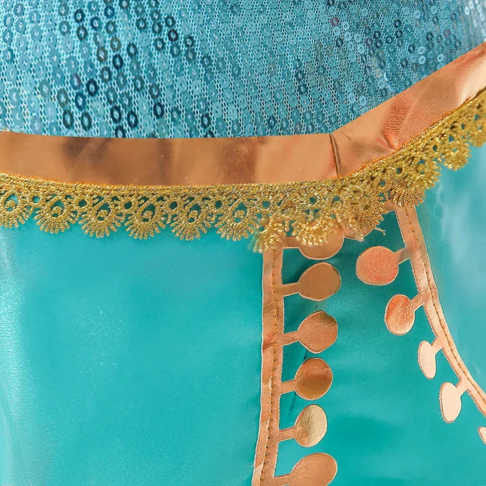 Baby Girls Cosplay Disney Jasmine Costume Aladdin Princess Dress Kids Magic Lamp Fancy Birthday Party Dresses Jasmine Clothes