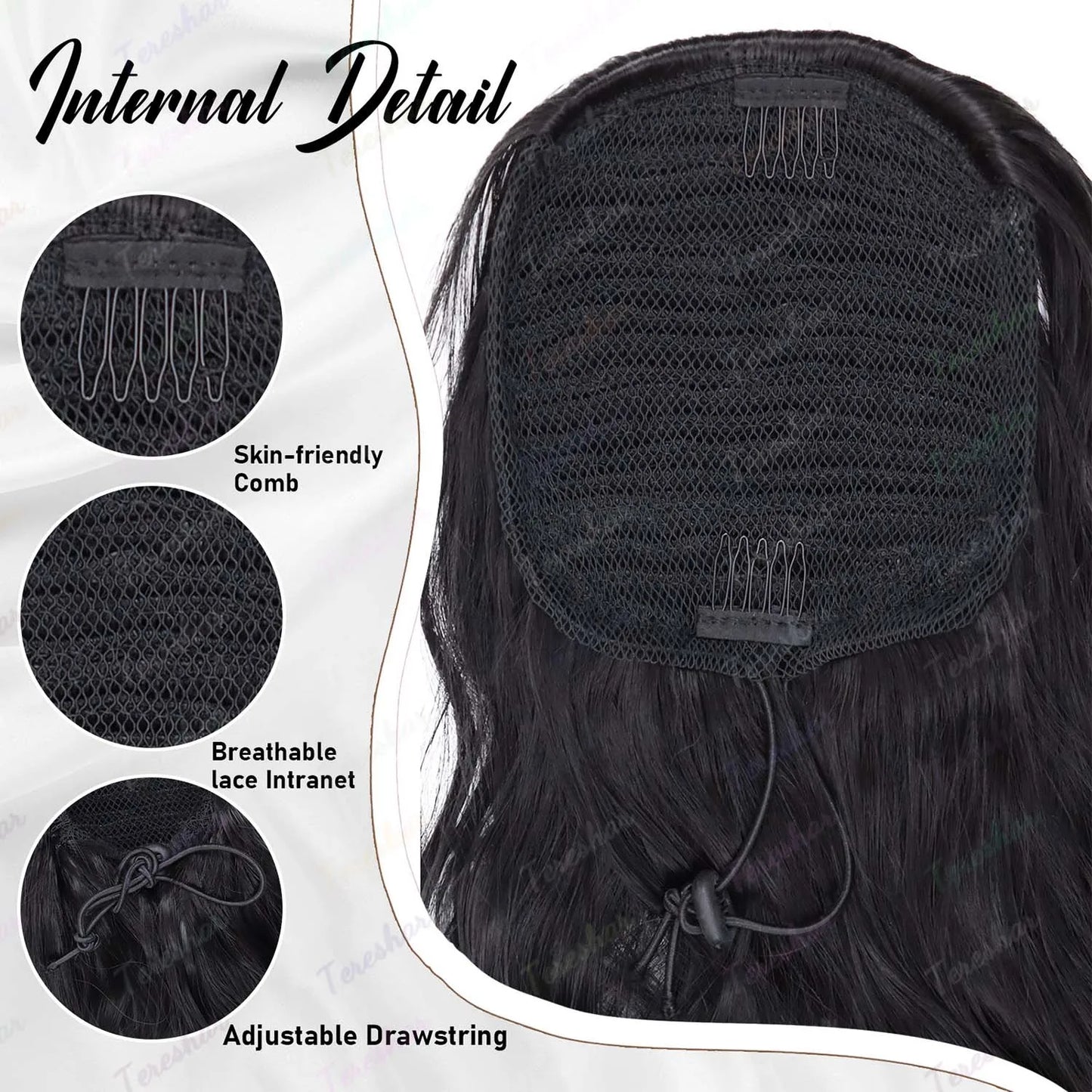 Synthetic 24inch Long Curly Wavy Ponytail Extension Drawstring Ponytail Hair Extensions for Women Hairpiece for Daily Use Party